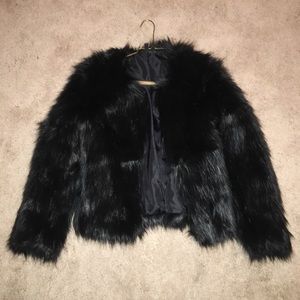 H&M black faux fur jacket